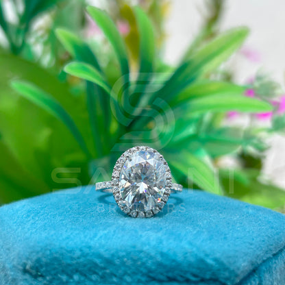 Luxury Oval Moissanite Engagement Ring with Side Stones in Yellow Gold