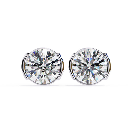 925 silver round diamond stud earrings with unique prong design, 7x7mm, 2.5 Ct total weight.