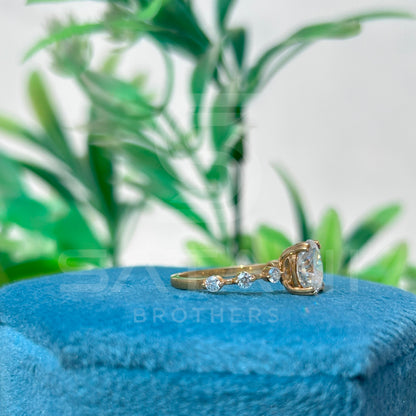 Oval Moissanite Engagement Ring | Dainty Gold Ring with Side Stones | Minimalist Solitaire Bridal Ring | Vintage Inspired Promise Ring