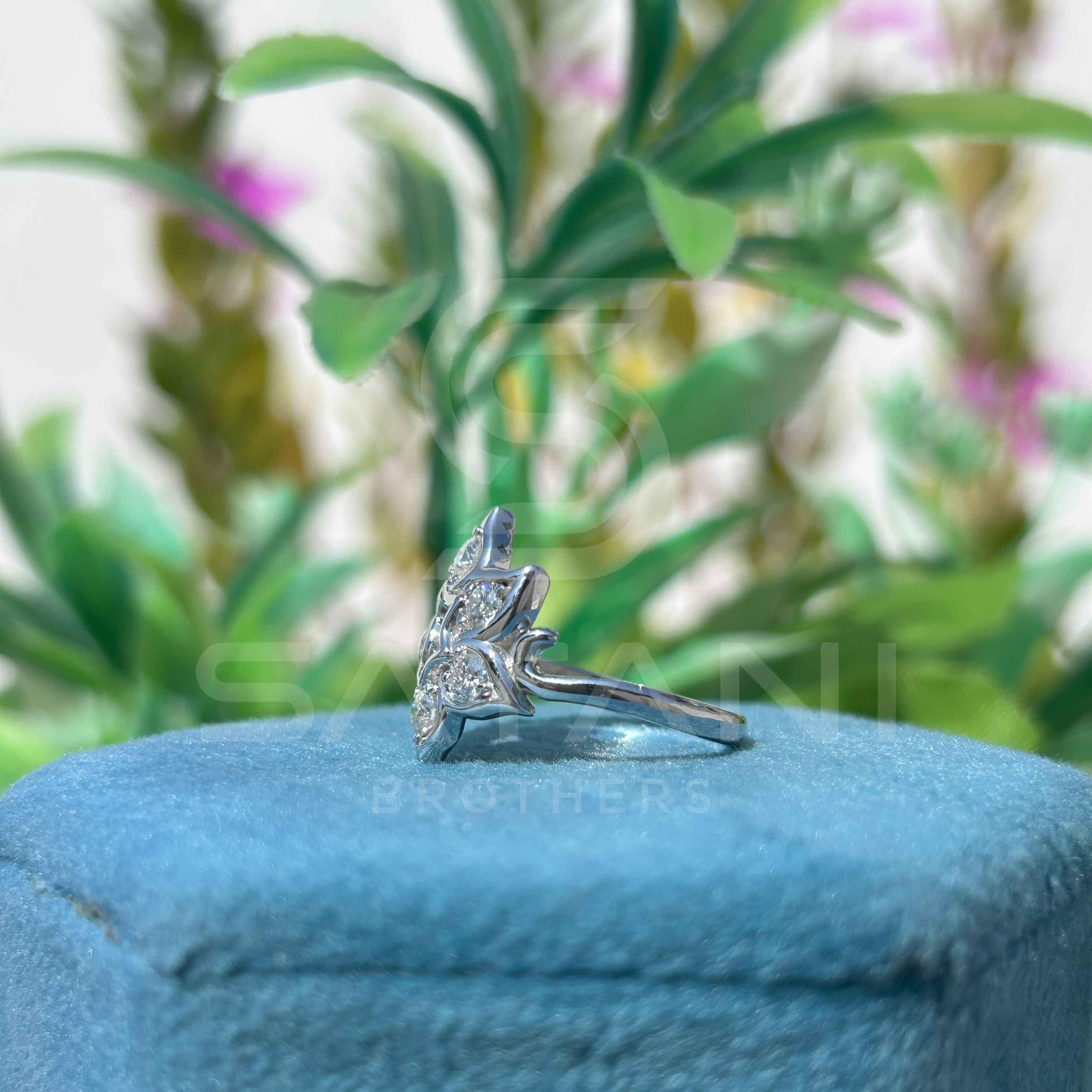 Floral Diamond Cluster Ring | Unique Petal Design in Sterling Silver or Gold | Modern Flower-Inspired Statement Ring