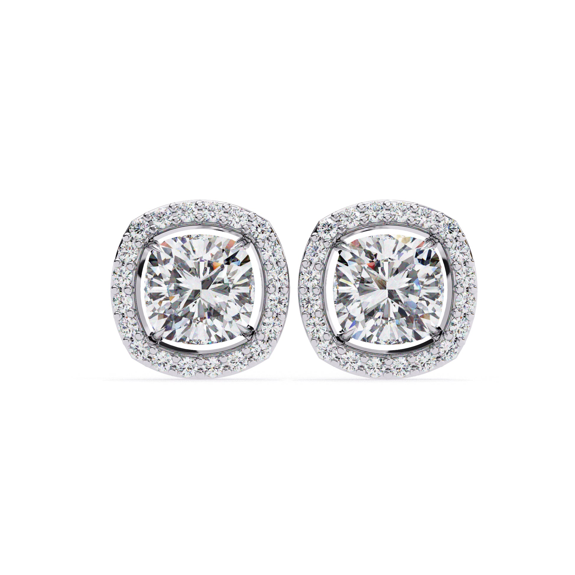 cushion cut moissanite halo earrings, cushion cut diamond, halo earrings 