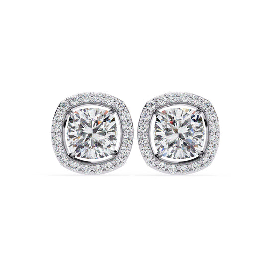 cushion cut moissanite halo earrings, cushion cut diamond, halo earrings 