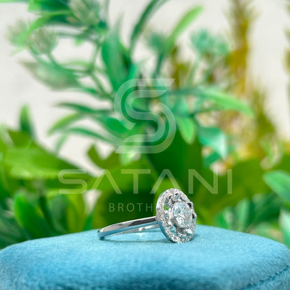 Flower Halo Moissanite Engagement Ring – Round Cut Cluster with Dainty Band – Available in 925 Silver, 10K, 14K, 18K White, Yellow, or Rose Gold