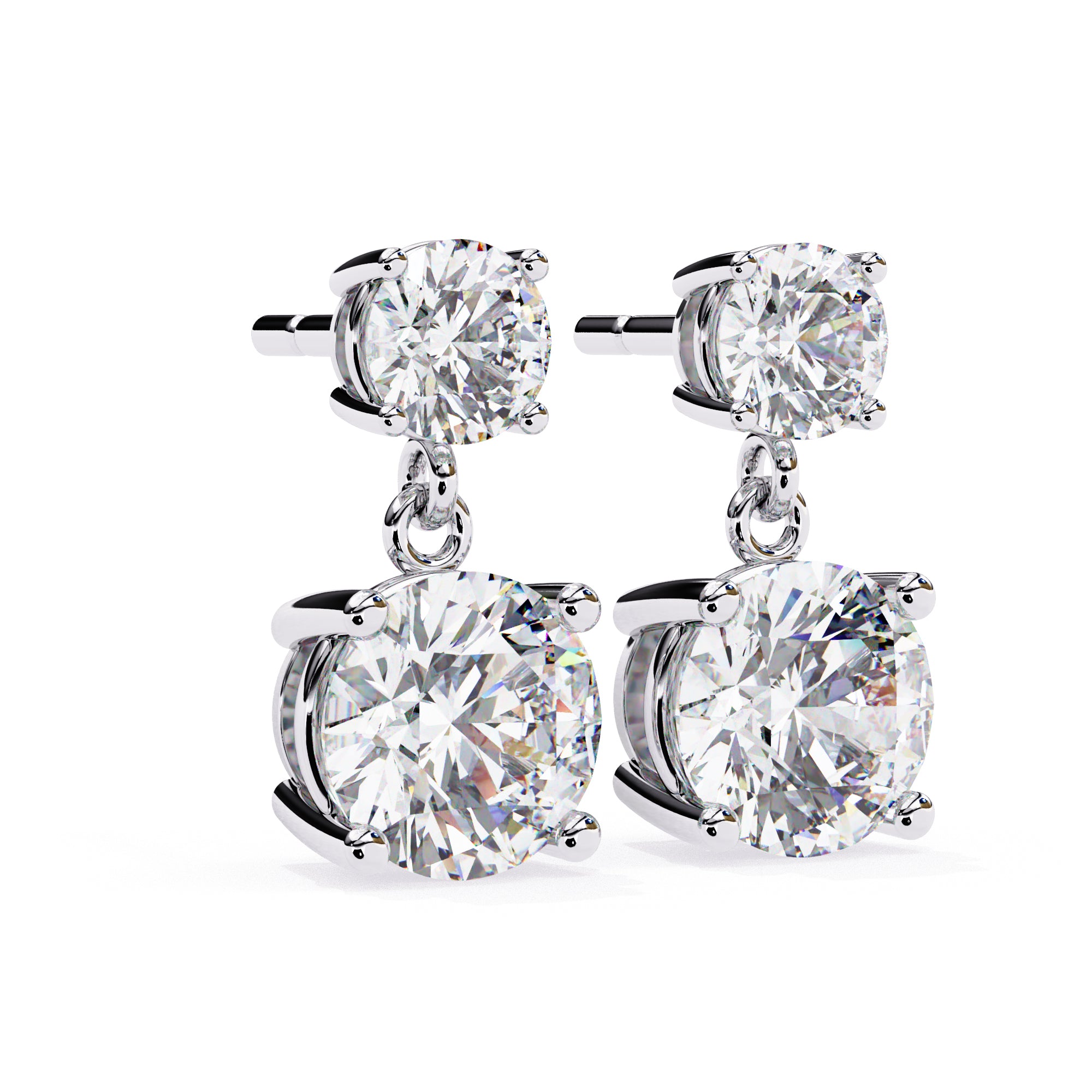 3.7CTW Moissanite Drop Stud Earrings – 7.2mm & 4.8mm Round Stones, Sterling Silver, 2.3g, Brilliant Diamond Alternative