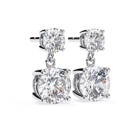 3.7CTW Moissanite Drop Stud Earrings – 7.2mm & 4.8mm Round Stones, Sterling Silver, 2.3g, Brilliant Diamond Alternative