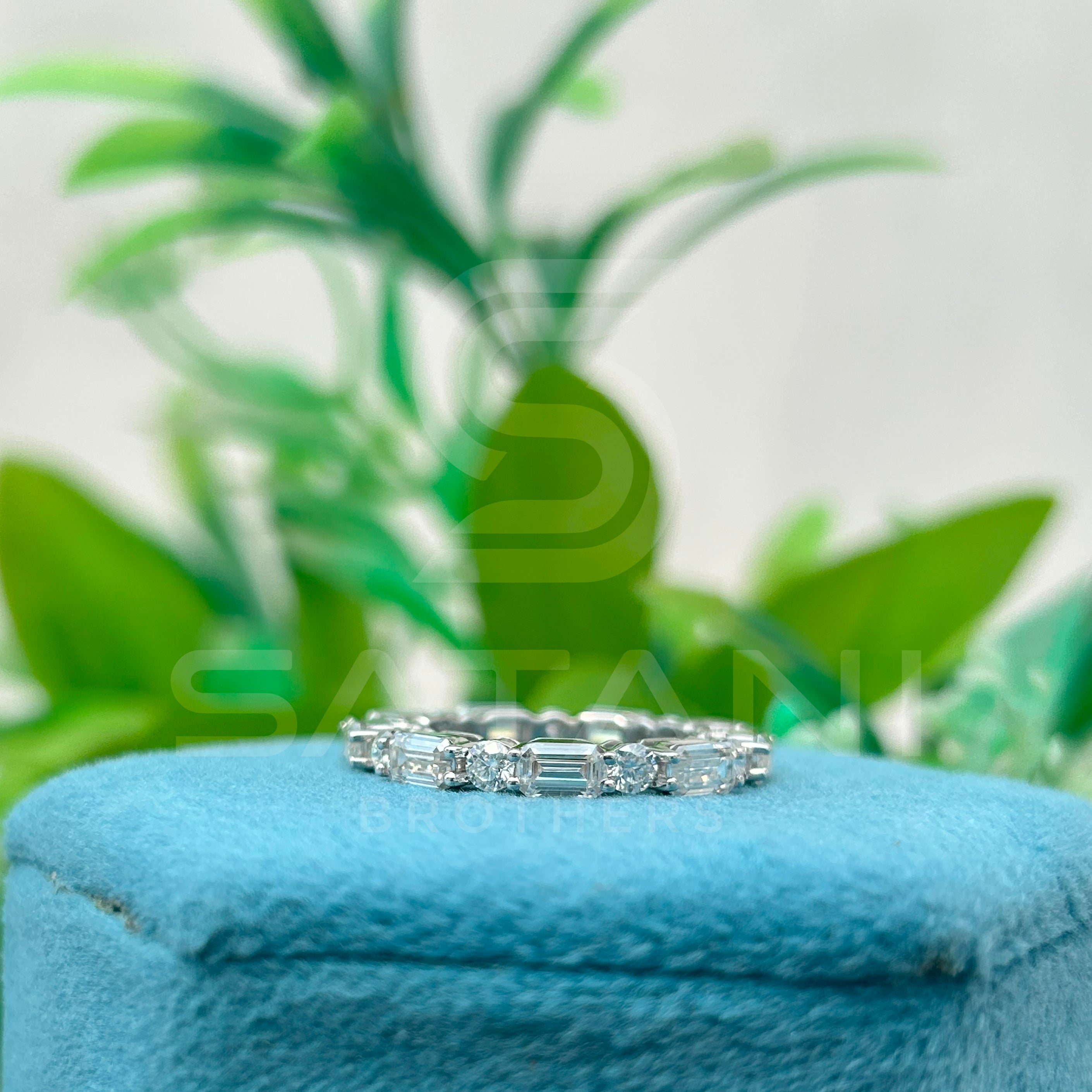 Baguette and Round Moissanite Eternity Band | Dainty Stacking Wedding Ring | Sterling Silver Anniversary Band | Modern Bridal Jewelry
