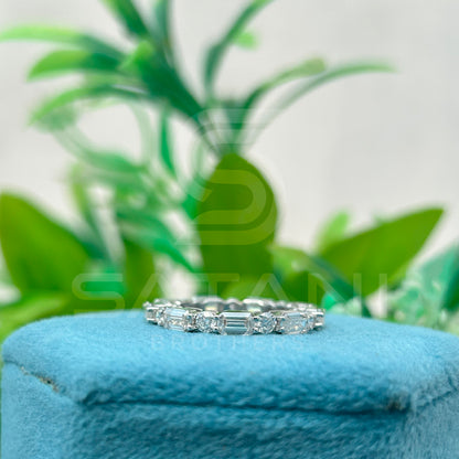 Baguette and Round Moissanite Eternity Band | Dainty Stacking Wedding Ring | Sterling Silver Anniversary Band | Modern Bridal Jewelry