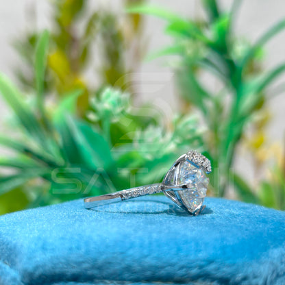 Cushion Cut Diamond Engagement Ring – 10x10mm Solitaire with Pave Band, Elegant Bridal Ring