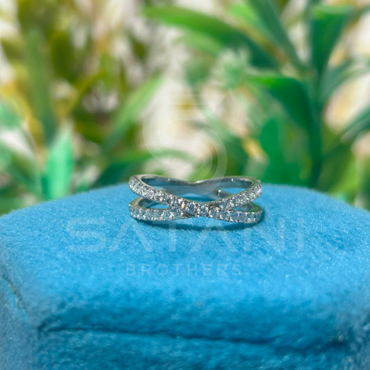 Criss Cross Moissanite Band | Dainty Pavé Crossover Ring in 925 Silver or Gold | Stackable Gift for Her