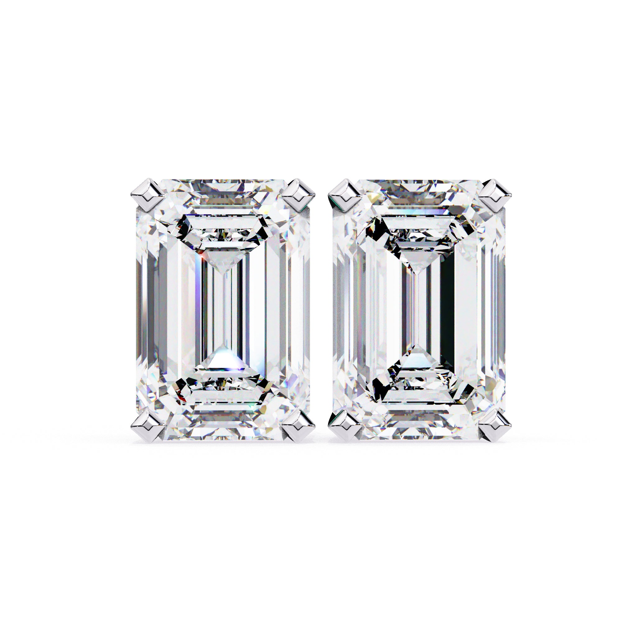 7.5x5 mm Emerald-Cut Moissanite Stud Earrings in 925 Sterling Silver, 2.3 CTW, Classic Basket Setting