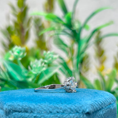 Floral Moissanite Engagement Ring | Round Cut Center with Petal-Inspired Halo | 925 Silver or 10K/14K/18K Gold | Dainty Flower Ring for Her