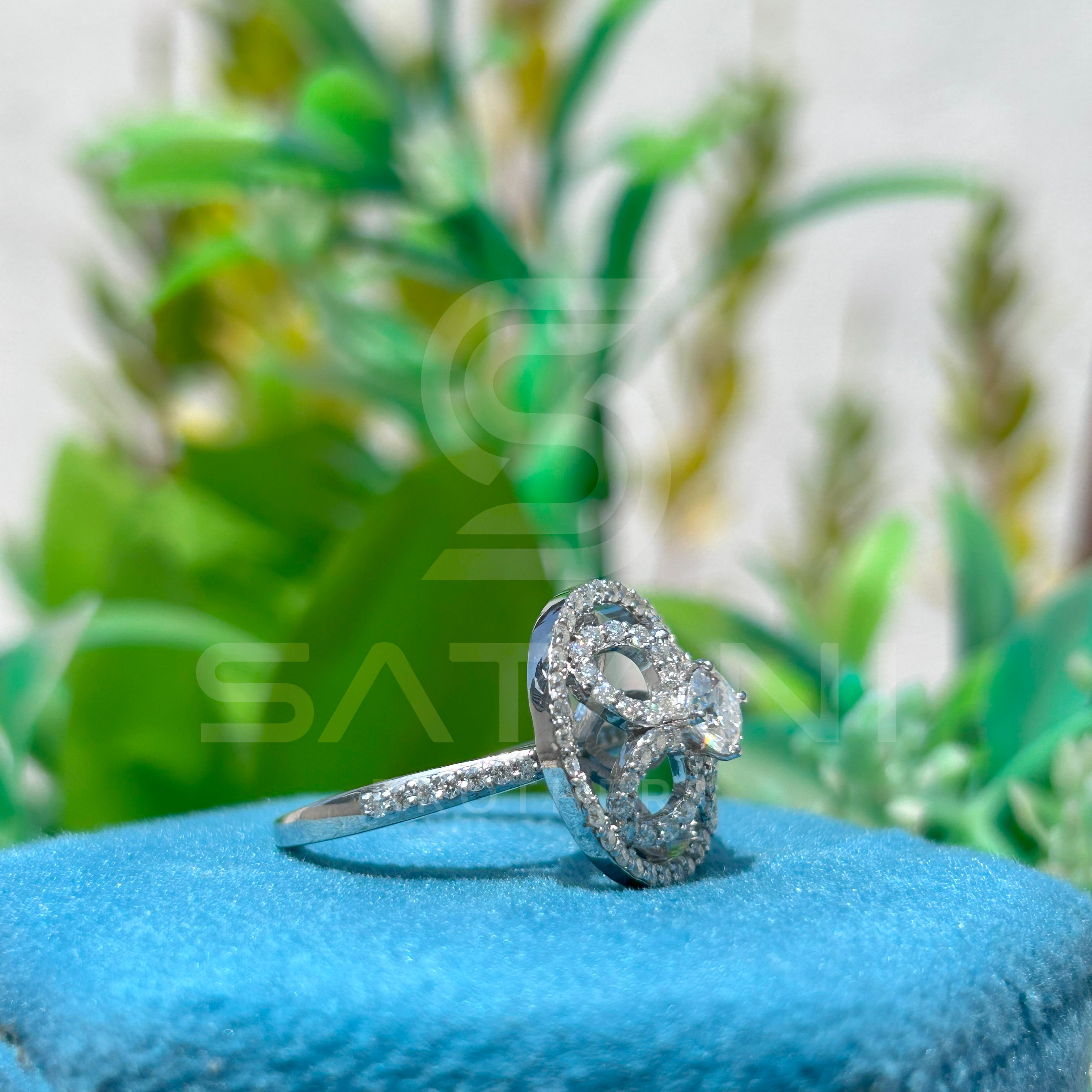 Floral Wheel Moissanite Statement Ring | Designer Round Cut Cocktail Ring in 925 Silver | Bold Geometric Halo Ring | Satani Brothers Jewelry
