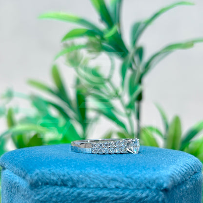 “Round Cut Diamond Engagement Ring – Pave Side Stone Double Row Band, Classic Wedding Jewelry”