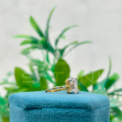 Emerald Cut Moissanite Ring with Side Accents | Two-Tone Yellow Gold & Silver Engagement Ring | Unique Vintage-Inspired Bridal Ring