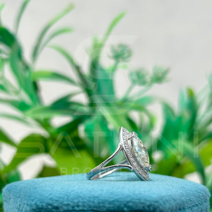 Marquise Cut Diamond Halo Ring in 925 Sterling Silver – Vintage Inspired Split Shank Engagement Ring, Elegant Solitaire with Halo Setting