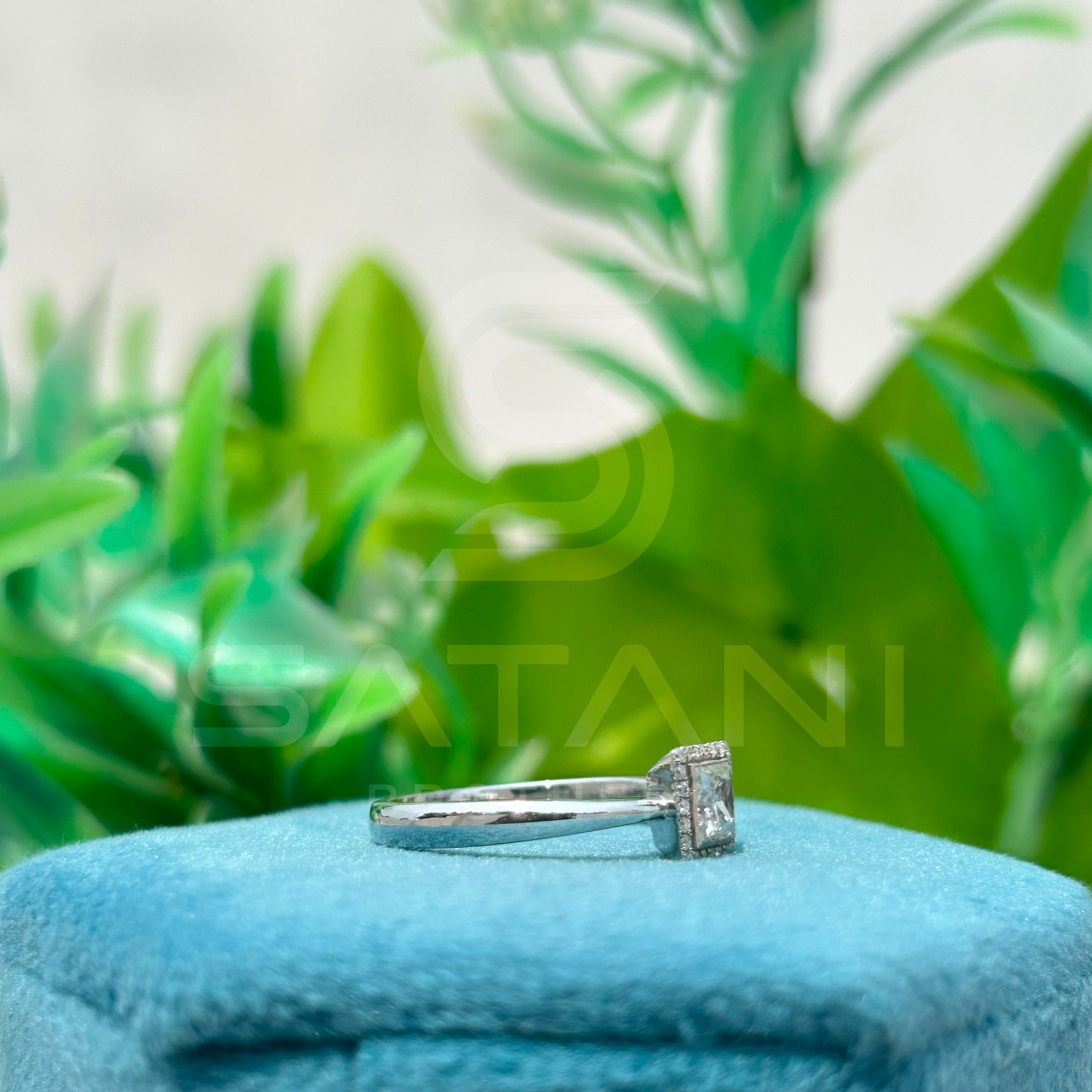 Princess Cut Diamond Halo Ring, 10K White Gold Engagement Ring, Square Solitaire Bridal Jewelry