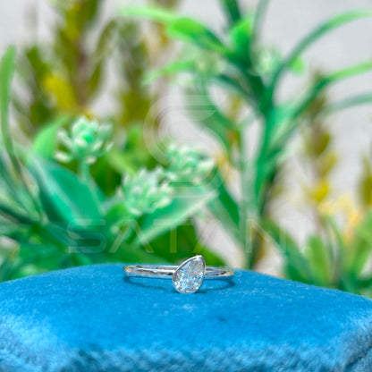 Pear Shaped Diamond Solitaire Ring, 10K White Gold Teardrop Engagement Ring, Dainty Minimalist Bridal Jewelry