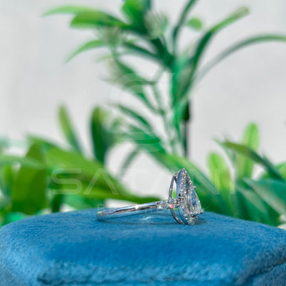 Pear Shaped Diamond Halo Engagement Ring, 10K White Gold Teardrop Ring, Unique Bridal Jewelry Gift