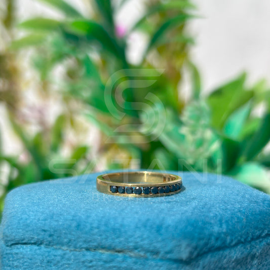 Black Diamond Half Eternity Band – Dainty Gold Ring in 10K / 14K / 18K – Stackable Wedding or Anniversary Band for Women