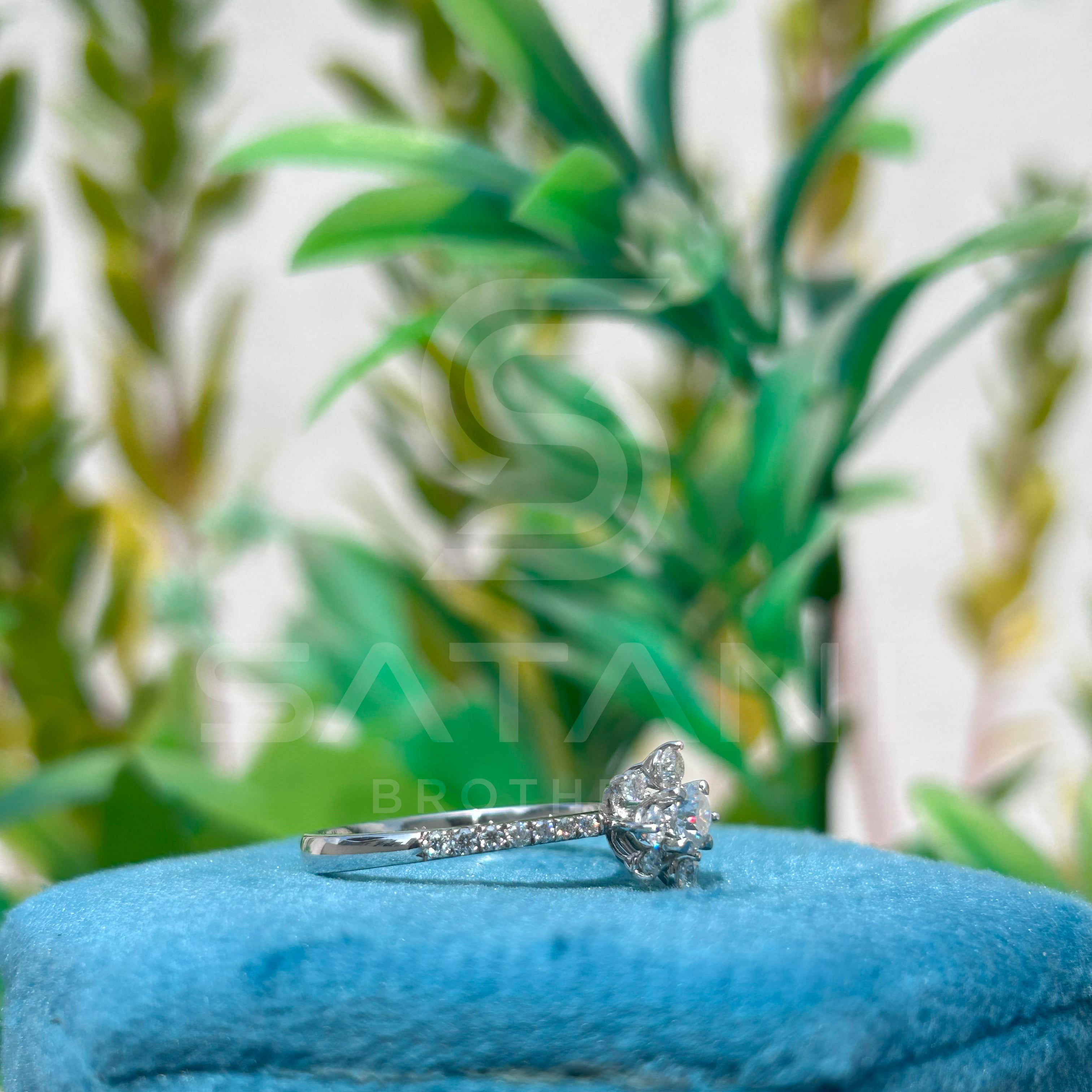 Floral Moissanite Engagement Ring – Sparkling Cluster Diamond Design