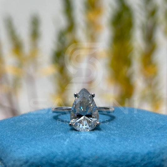 Pear Cut Solitaire Engagement Ring | Teardrop Moissanite Ring | Minimalist Promise Ring