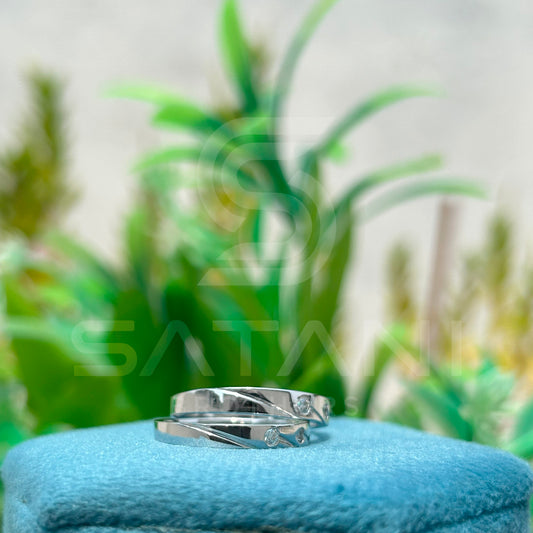 His and Hers Matching Couple Rings – Round Moissanite Promise Rings, Sterling Silver/White Gold Wedding Band Set