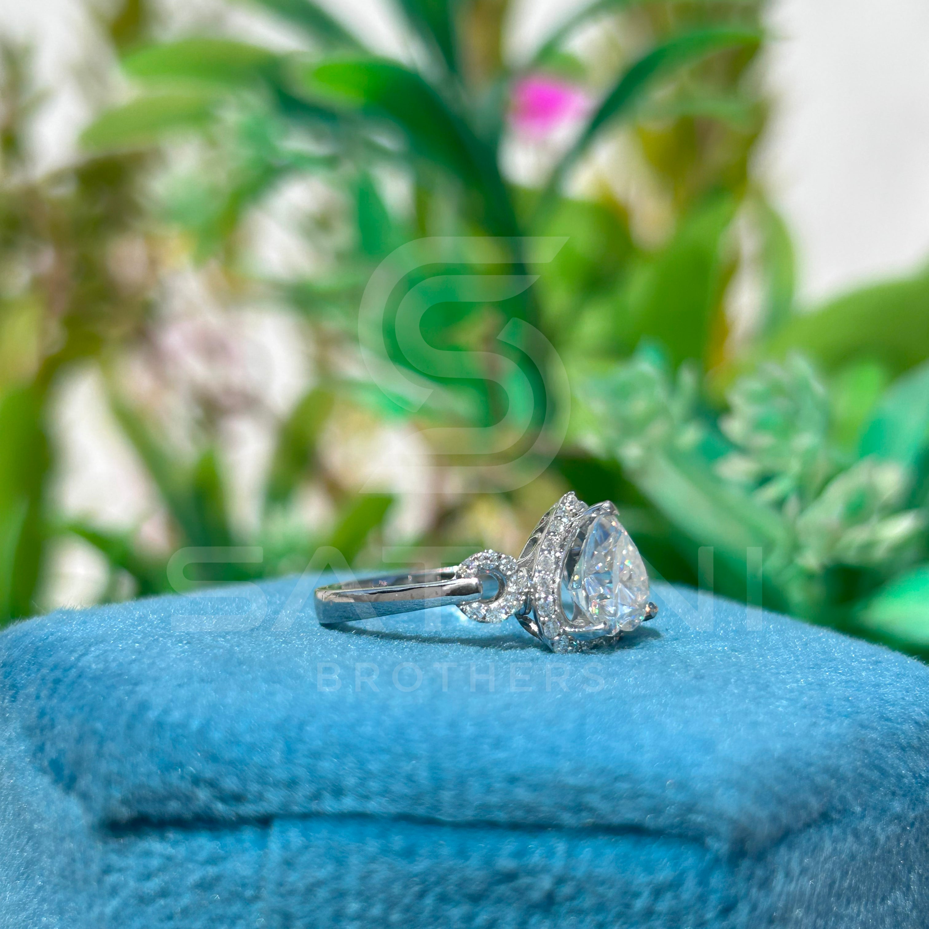 Heart Cut Diamond Halo Engagement Ring in 14K White Gold