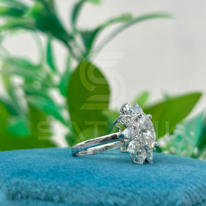 Oval Cut Diamond Engagement Ring – Pear Shape Side Stone Flower Cluster Ring, Elegant Wedding Jewelry