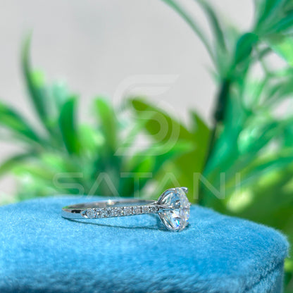 "8mm Round Moissanite Engagement Ring – 1.9 CT Six Prong Pave Band, Classic Moissanite Proposal Ring, D Color VVS Clarity"