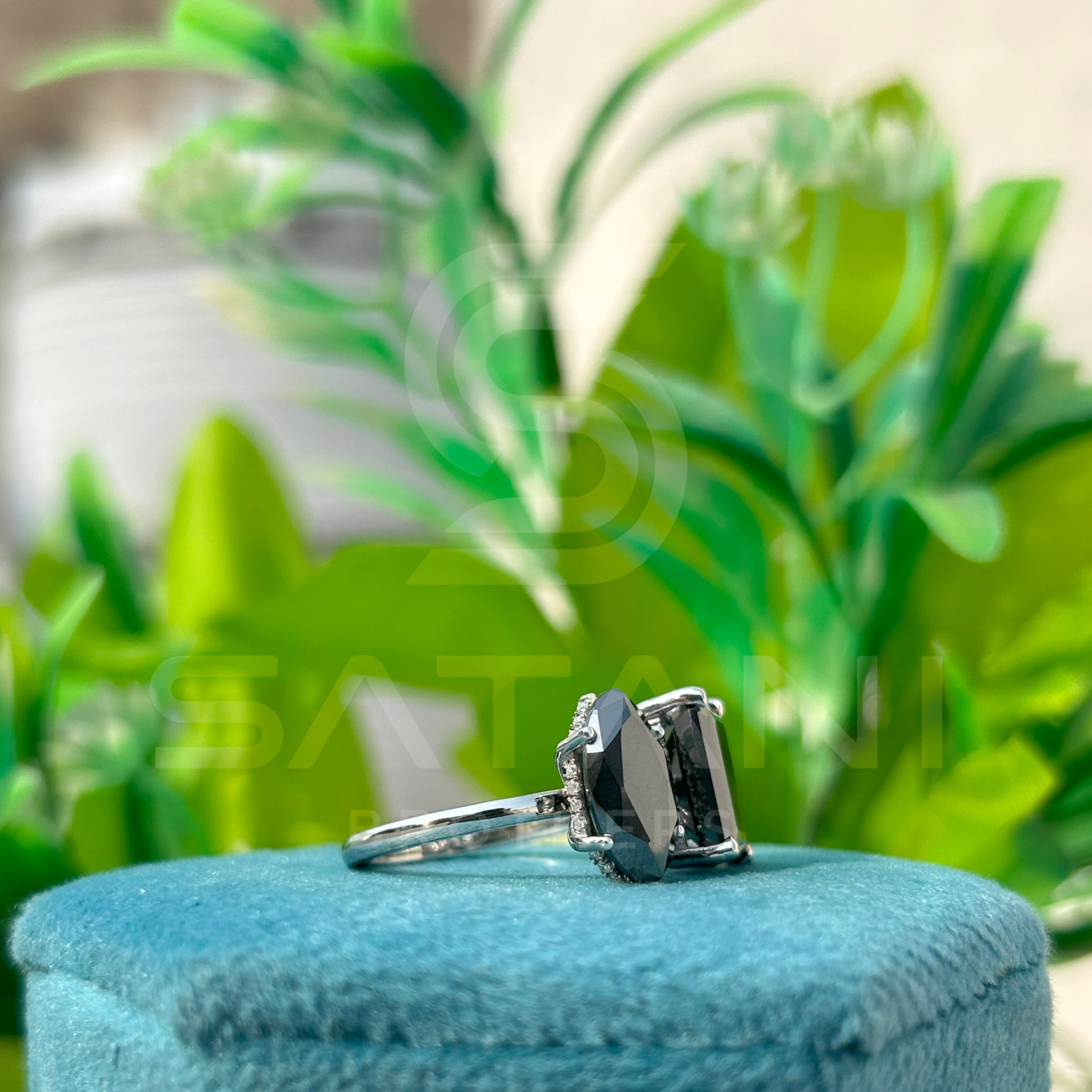 Elegant Black Diamond Solitaire Ring – Emerald & Marquise Cut, 925 Sterling Silver Engagement Ring, Unique Minimalist Jewelry Gift for He