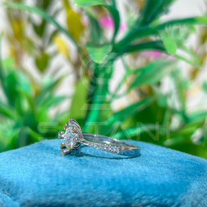 Modern Starburst Moissanite Ring | Two-Tone 925 Silver & Gold Accent Ring | Unique Celestial Engagement Ring | Satani Brothers Jewelry