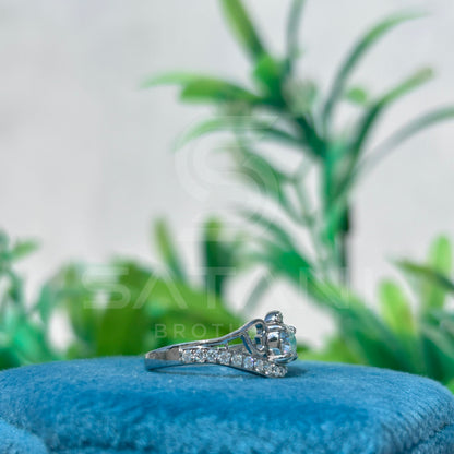 Heart Design Moissanite Engagement Ring | Sterling Silver Pave Band | Romantic Promise Ring | Unique Bridal Jewelry for Her | Sparkly Gift Idea