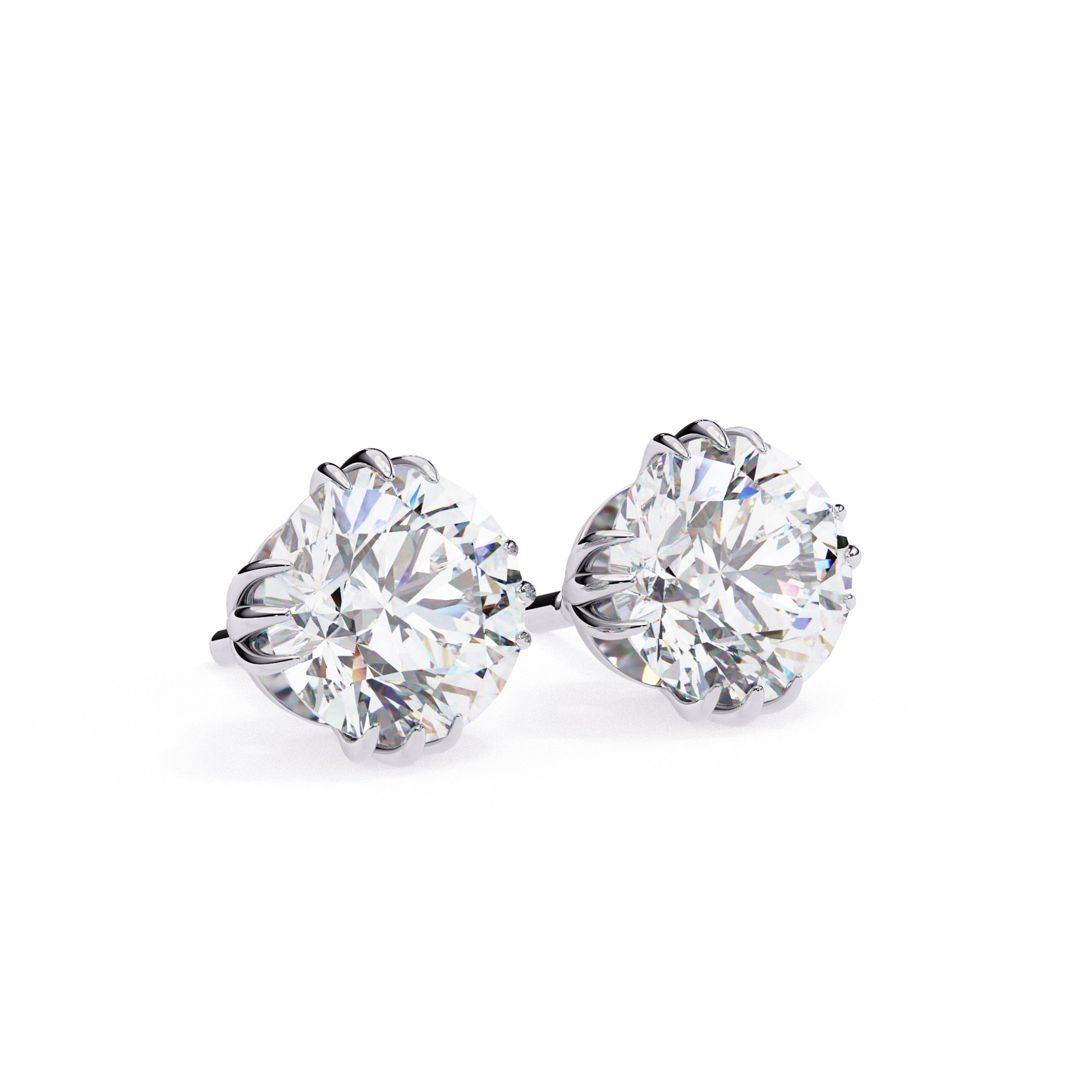 7mm Round Moissanite Stud Earrings, 3-Prong Basket Setting, 2.8 CTW Each / 3.7 CTW Total, 925 Sterling Silver, Hypoallergenic, Luxury Gift for Women