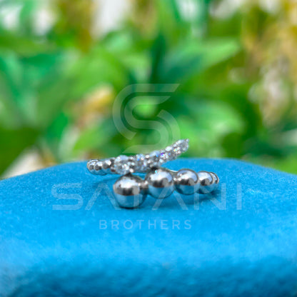 "Silver Orbit Diamond Bead Ring"