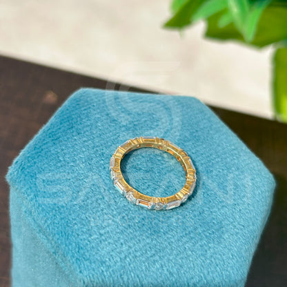 “Gold Eternity Band with Round & Emerald Cut Diamonds – Dainty Full Eternity Ring, Unique Stacking Band, Anniversary or Wedding Ring”