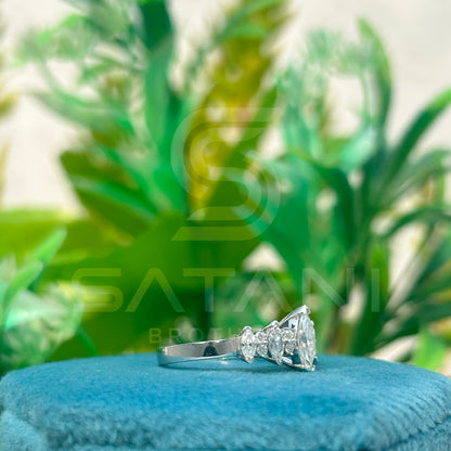 Marquise and Round Cut Moissanite Ring | Dainty Alternating Stone Band | Unique Anniversary or Stacking Ring | 925 Silver or Gold Finish
