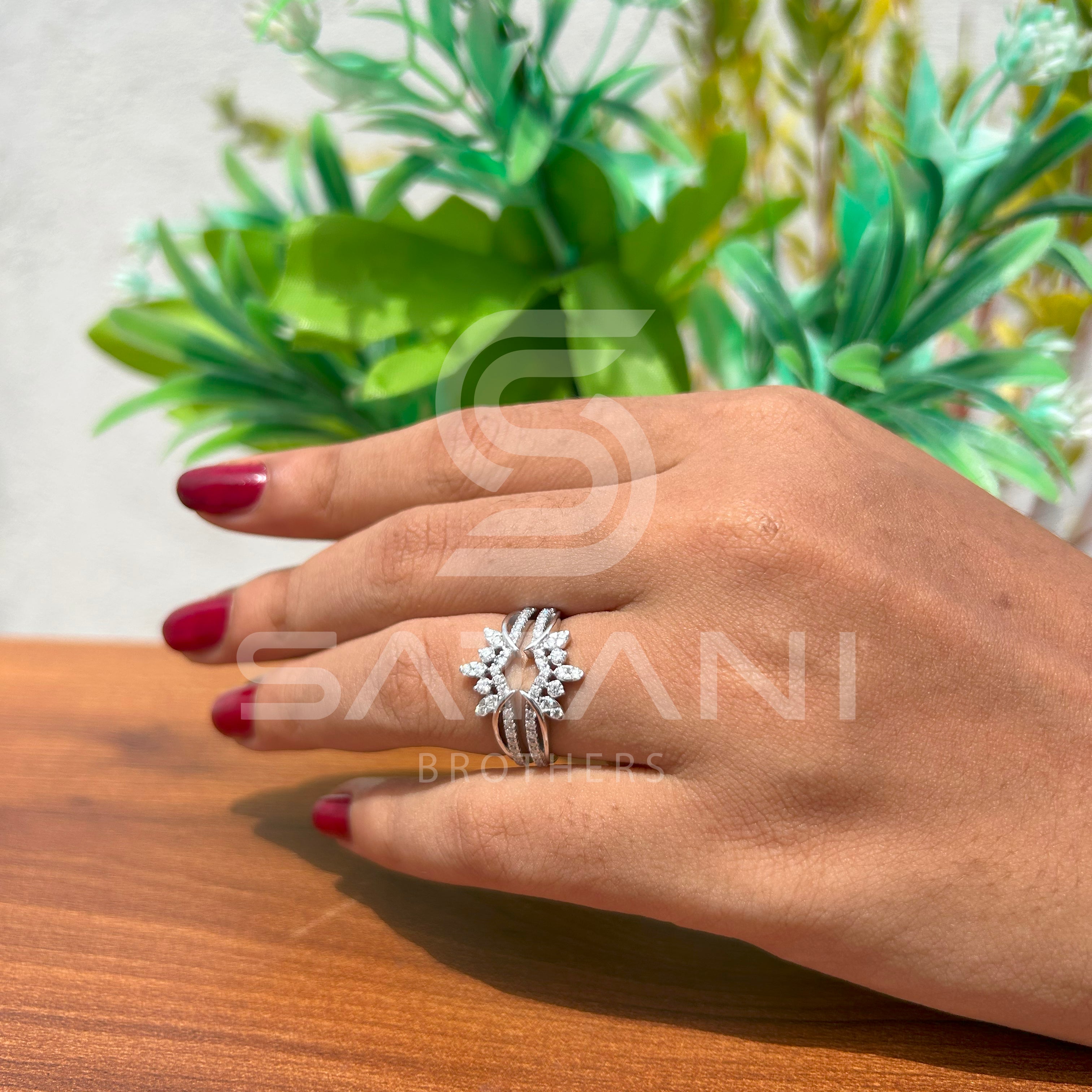 "Floral Inspired Moissanite Cluster Ring in Solid Gold – Unique Engagement & Cocktail Jewelry"