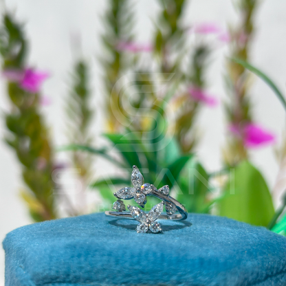 "Floral Butterfly Diamond Ring in White Gold"