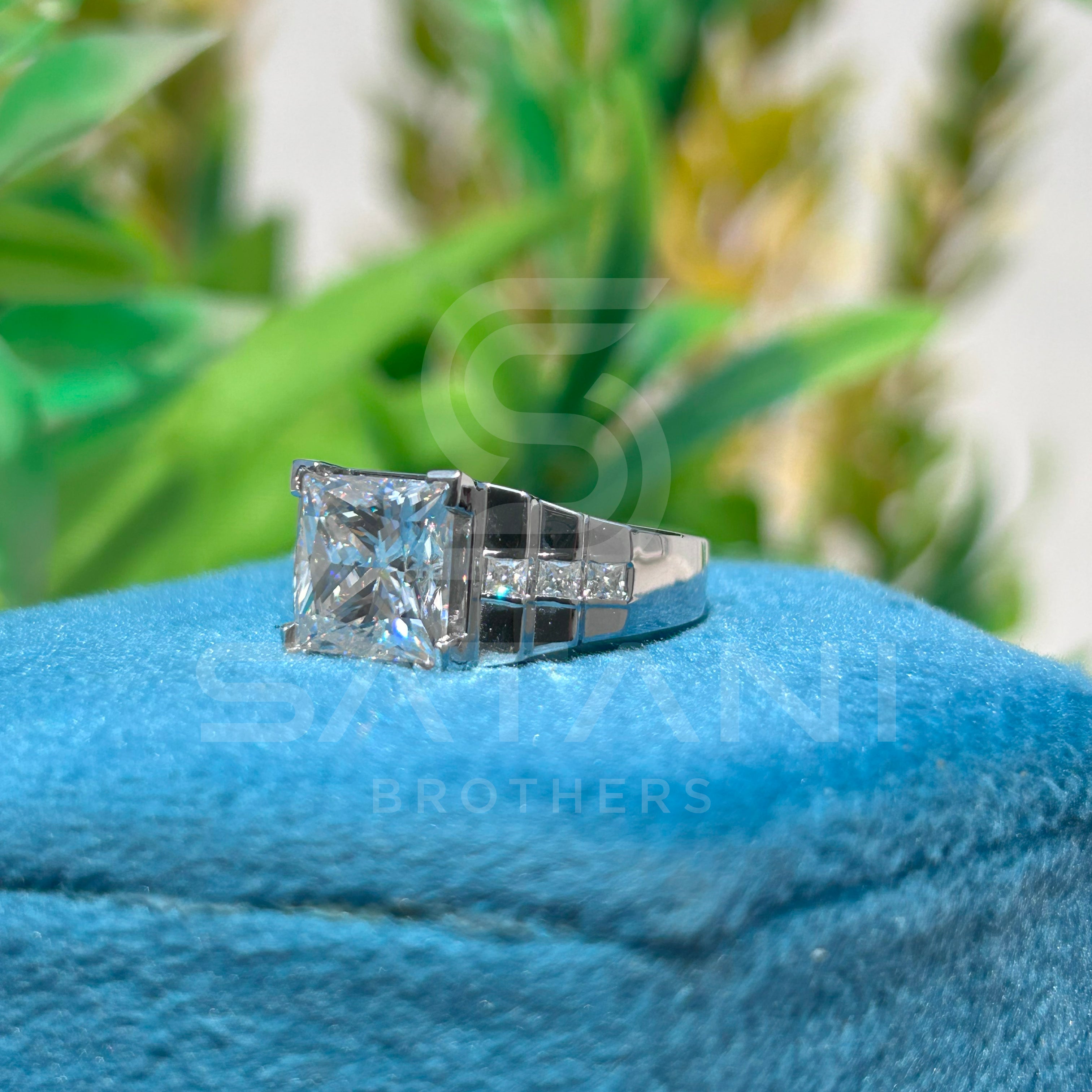 Modern Princess Cut Moissanite Ring | Geometric Square Stone Ring for Him | Masculine Jewelry Gift