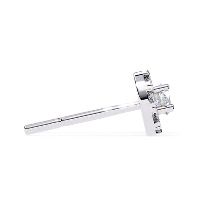 Round Diamond Halo Stud Earrings in 925 Sterling Silver – 0.27 Ct Total, Center 3.2 mm & Side 1.6 mm Diamonds, 2g
