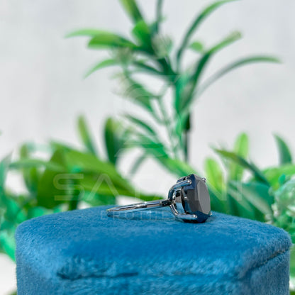 Elegant Black Moissanite Engagement Ring – White Gold Finish