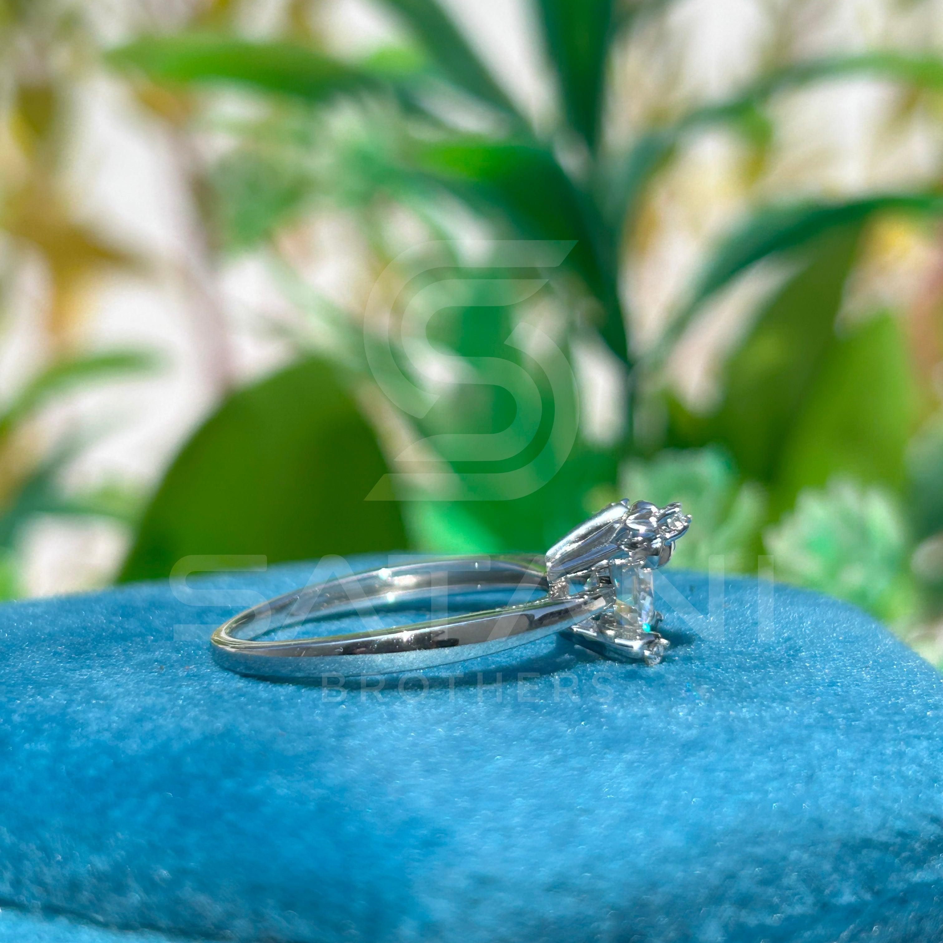 Floral Solitaire Moissanite Ring – White Gold Engagement Ring with Flower Accent – Dainty Promise Ring for Her