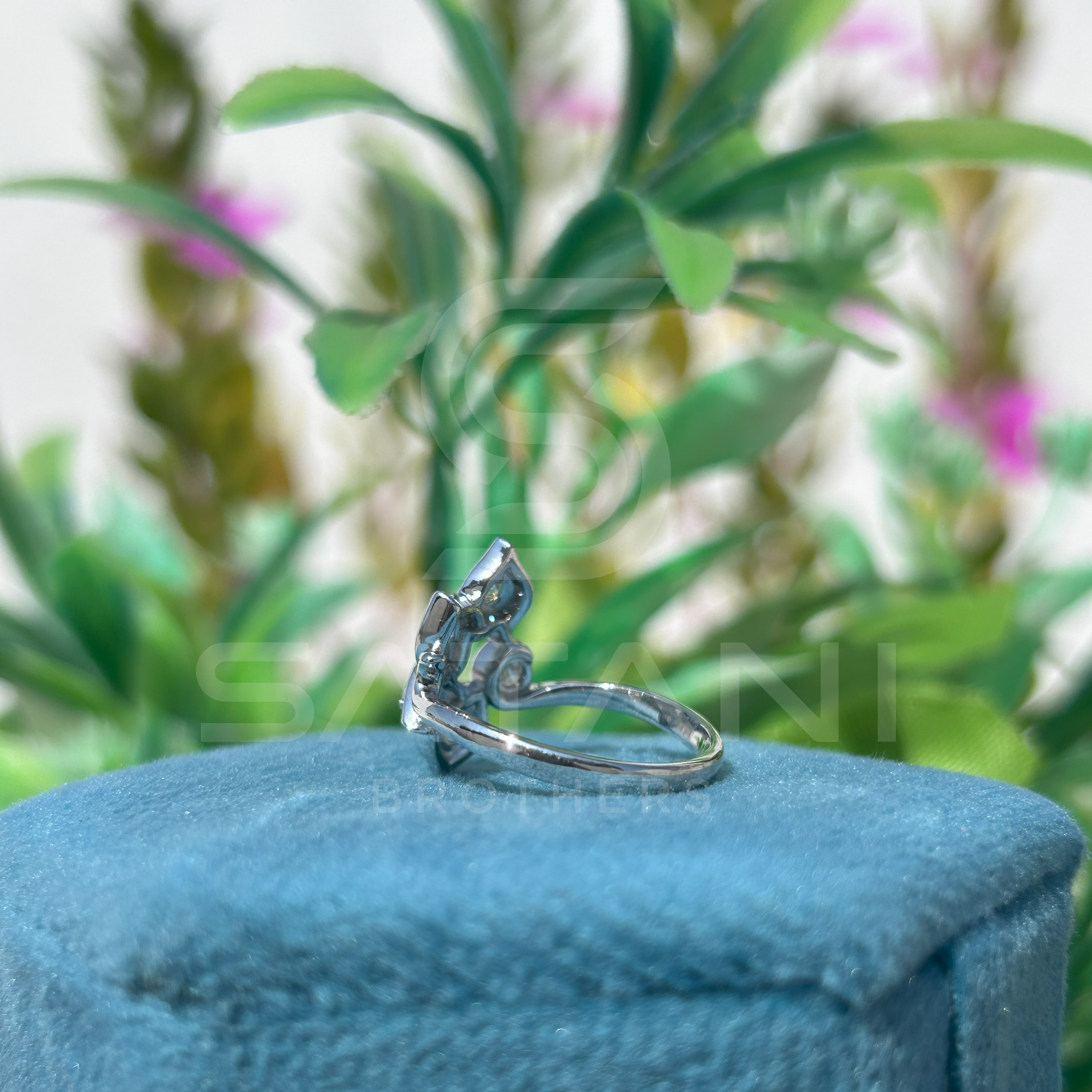 Floral Diamond Cluster Ring | Unique Petal Design in Sterling Silver or Gold | Modern Flower-Inspired Statement Ring