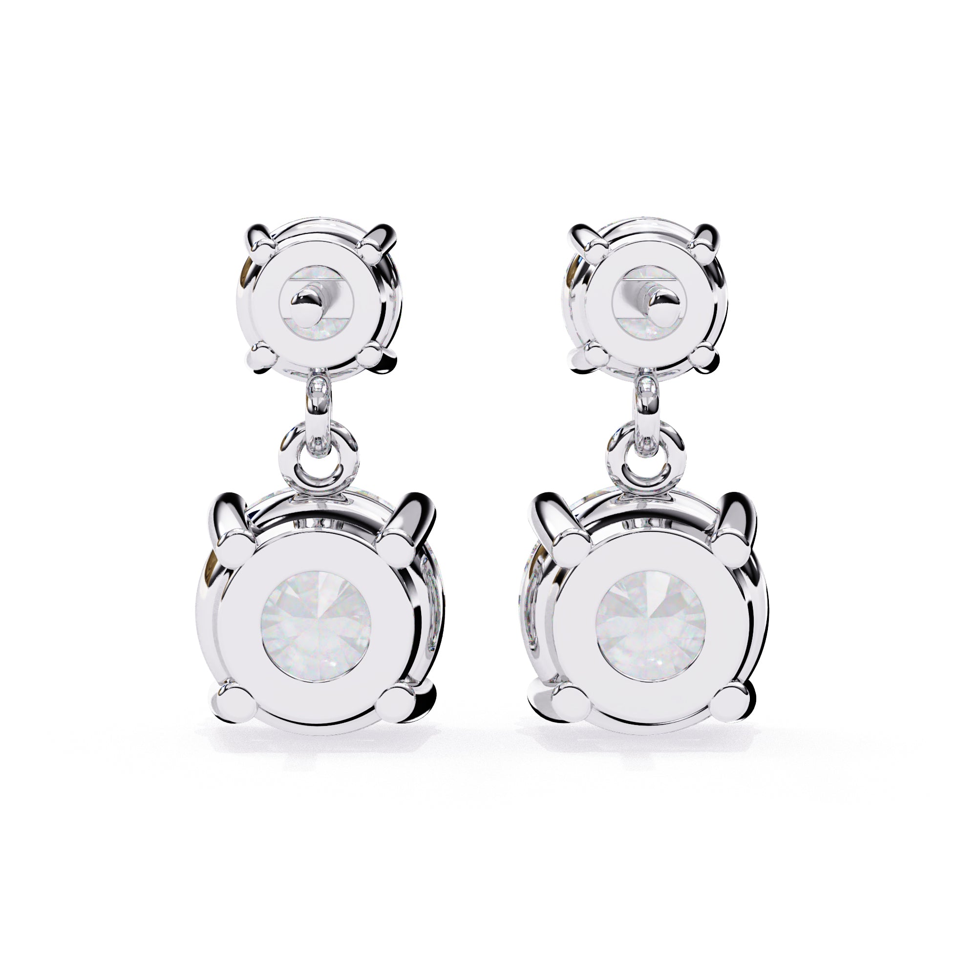 3.7CTW Moissanite Drop Stud Earrings – 7.2mm & 4.8mm Round Stones, Sterling Silver, 2.3g, Brilliant Diamond Alternative