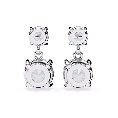 3.7CTW Moissanite Drop Stud Earrings – 7.2mm & 4.8mm Round Stones, Sterling Silver, 2.3g, Brilliant Diamond Alternative