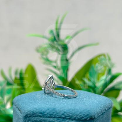 Pear Shape Moissanite Engagement Ring 12x8mm Center | Halo Bridal Ring with Accent Stones | White Gold Moissanite Ring