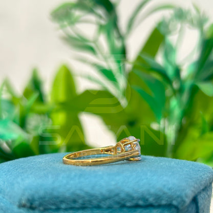 Round Brilliant Cut Diamond Engagement Ring with Baguette Side Stones