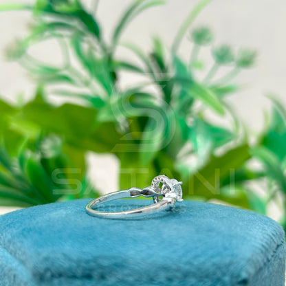 14K White Gold Halo Engagement Ring with Round Brilliant Cut Diamond & Pave Band