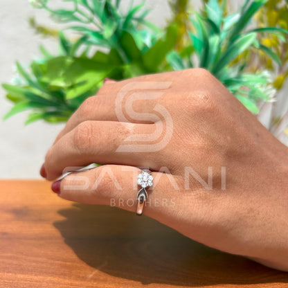 White Gold Diamond Cluster Ring with Twisted Shoulder Design – Elegant & Timeless