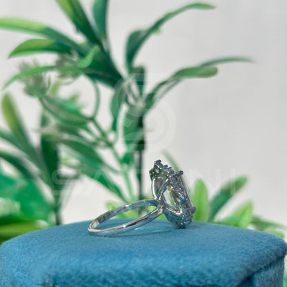 Emerald Cut Moissanite Halo Engagement Ring – Vintage Inspired Moissanite Jewellery in White Gold, Bridal Statement Ring by Satani Brothers